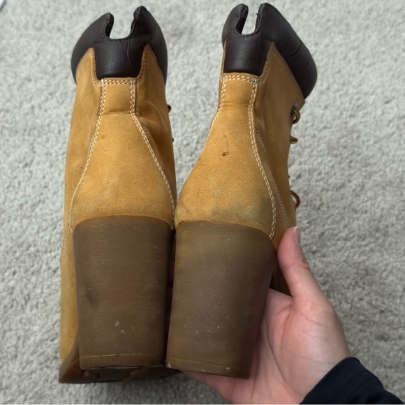 Timberland Leather Boots Tan Tillston Lace Up Heeled 3" Wheat 83357 - Picture 6 of 13
